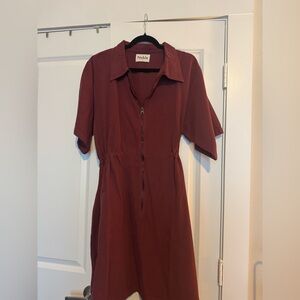 Noble Brick-Red Zip Front Mini Dress